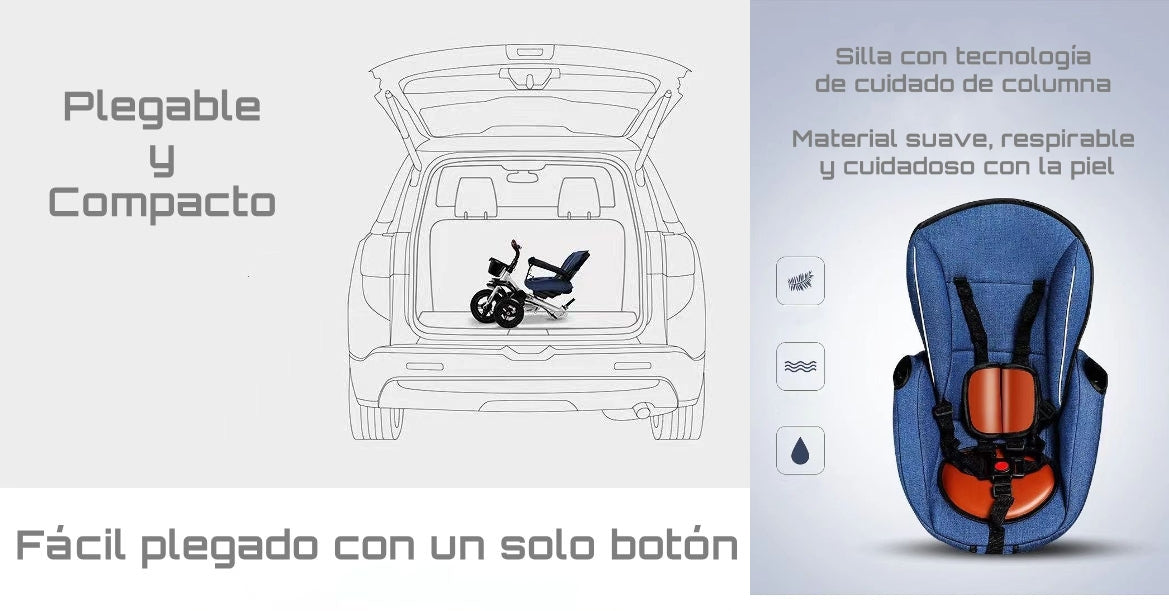 Triciclo Reversible Y Plegable Con Accesorios Gris Lubabycas