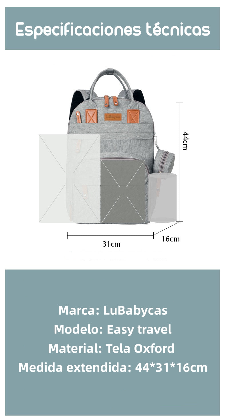 Mochila Maternal Con Monidero Y Colgador Lubabycas Negra