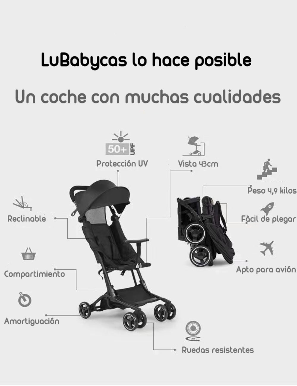 Coche De Paseo Premium Últra Compacto Lubabycas Rosado