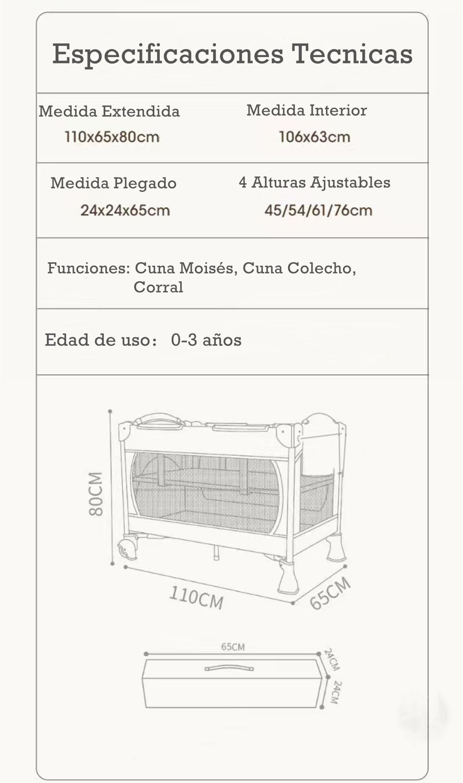 Cuna Colecho Corral 3 En 1 Vricale LuBabycas