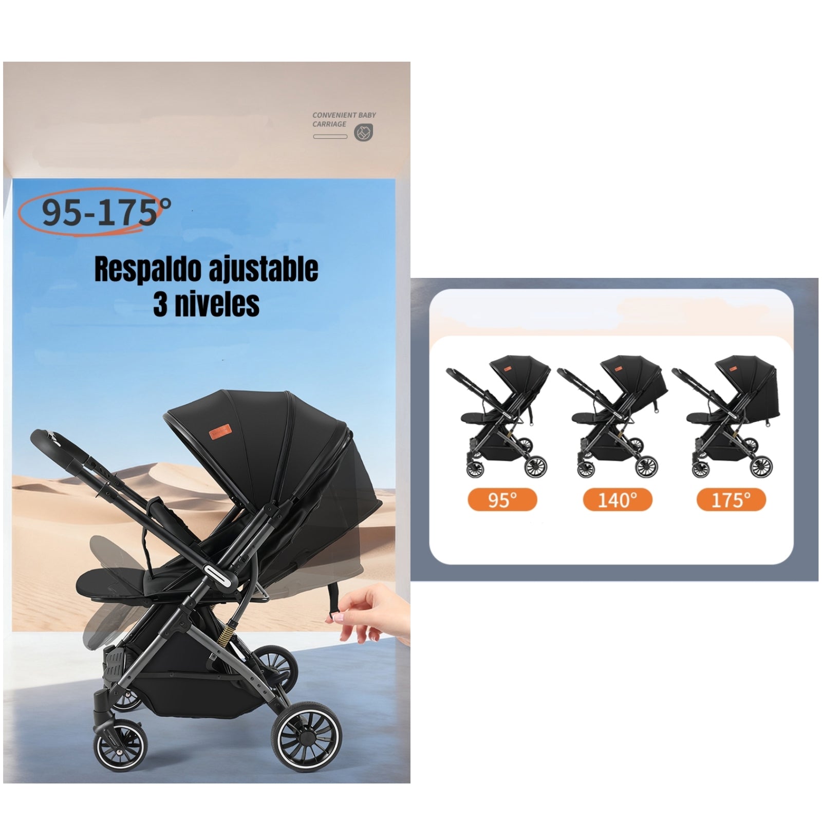 Coche Paseo Reversible Con Mosquitero Focus Gris LuBabycas