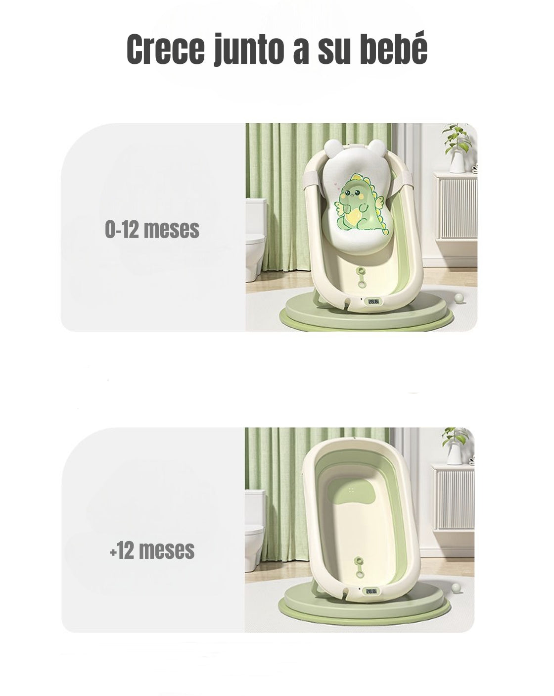 Bañera Con Termómetro Cojín Premium Verde LuBabycas