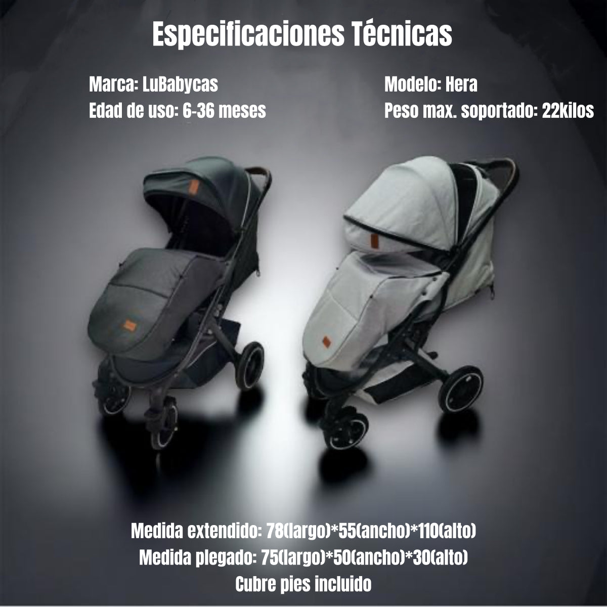 Coche de Paseo Con Cubre Pies LuBabycas Gris