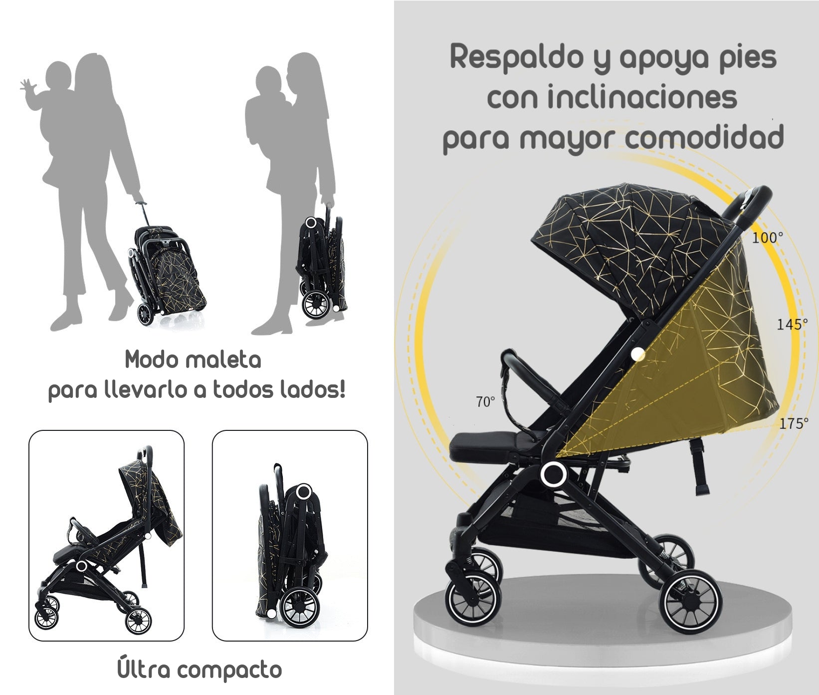 Coche de Paseo Últra Compacto LuBabycas Black