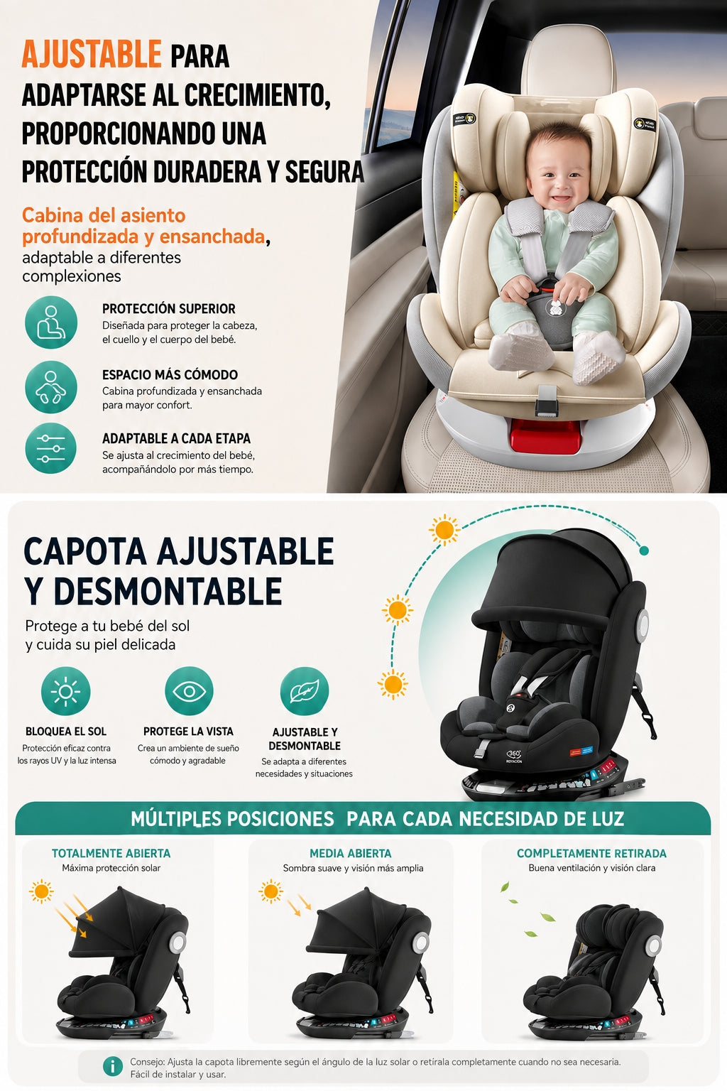 Silla de Auto LuBabycas Convertible 360° Isofix 0-12 Años G406 Negra