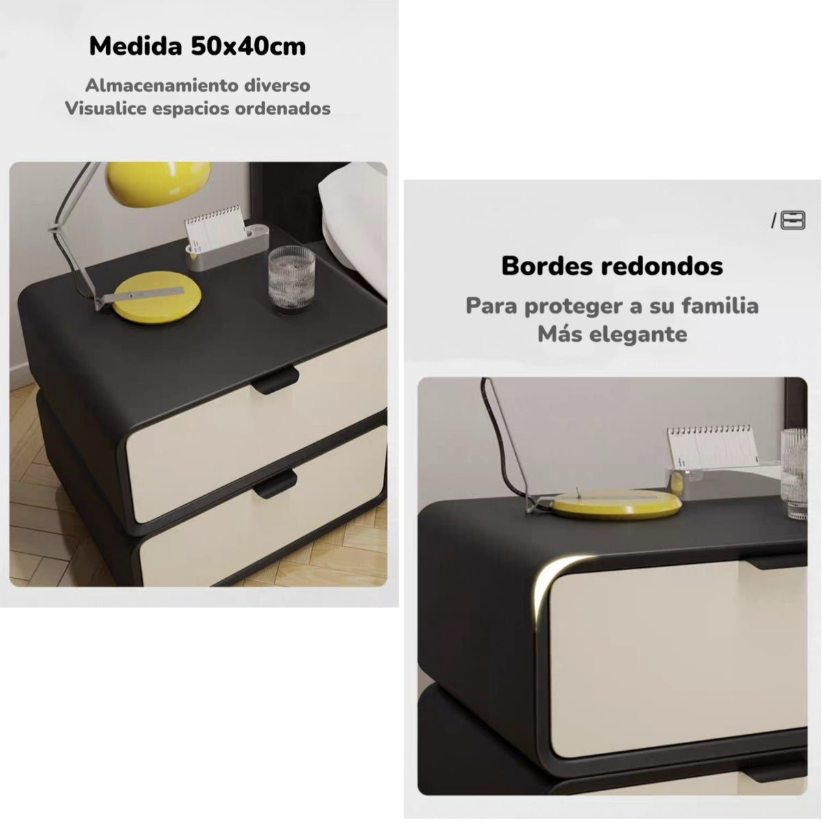 Velador De Madera 2 Cajones Listo Para Usar Crema