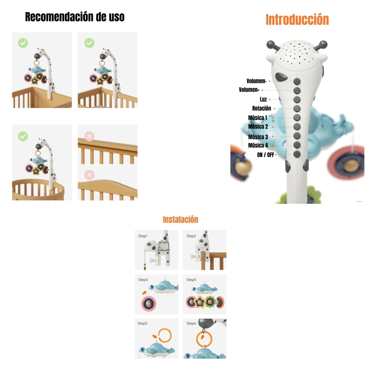 Móvil Y Proyector Luz Espanta Cuco Control TM177 LuBabycas