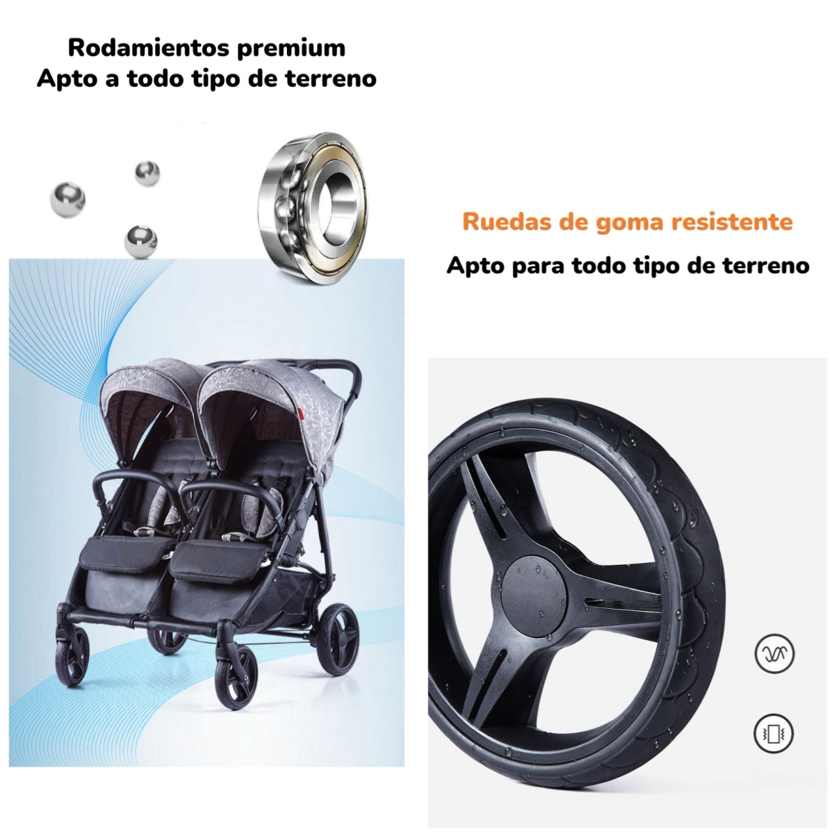 Coche Doble De Paseo Marco Aluminio Liviano Gris LuBabycas