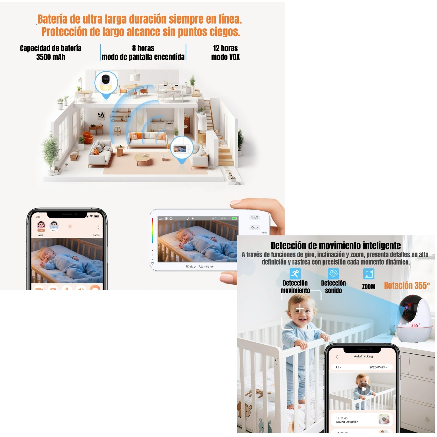 Cámara Monitor LuBabycas Con APP Luz 4,3″1080P ABM206