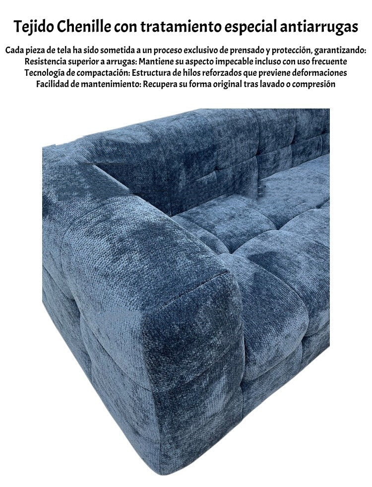 Sofá Comprimido Tela De Pana 200x90cm K30 Azul