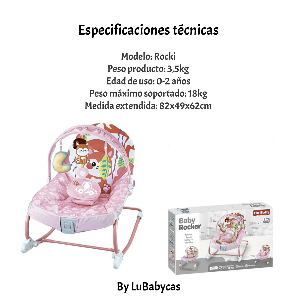 Mecedora Bebé Silla Nido Musical Vibración Rosada LuBabycas