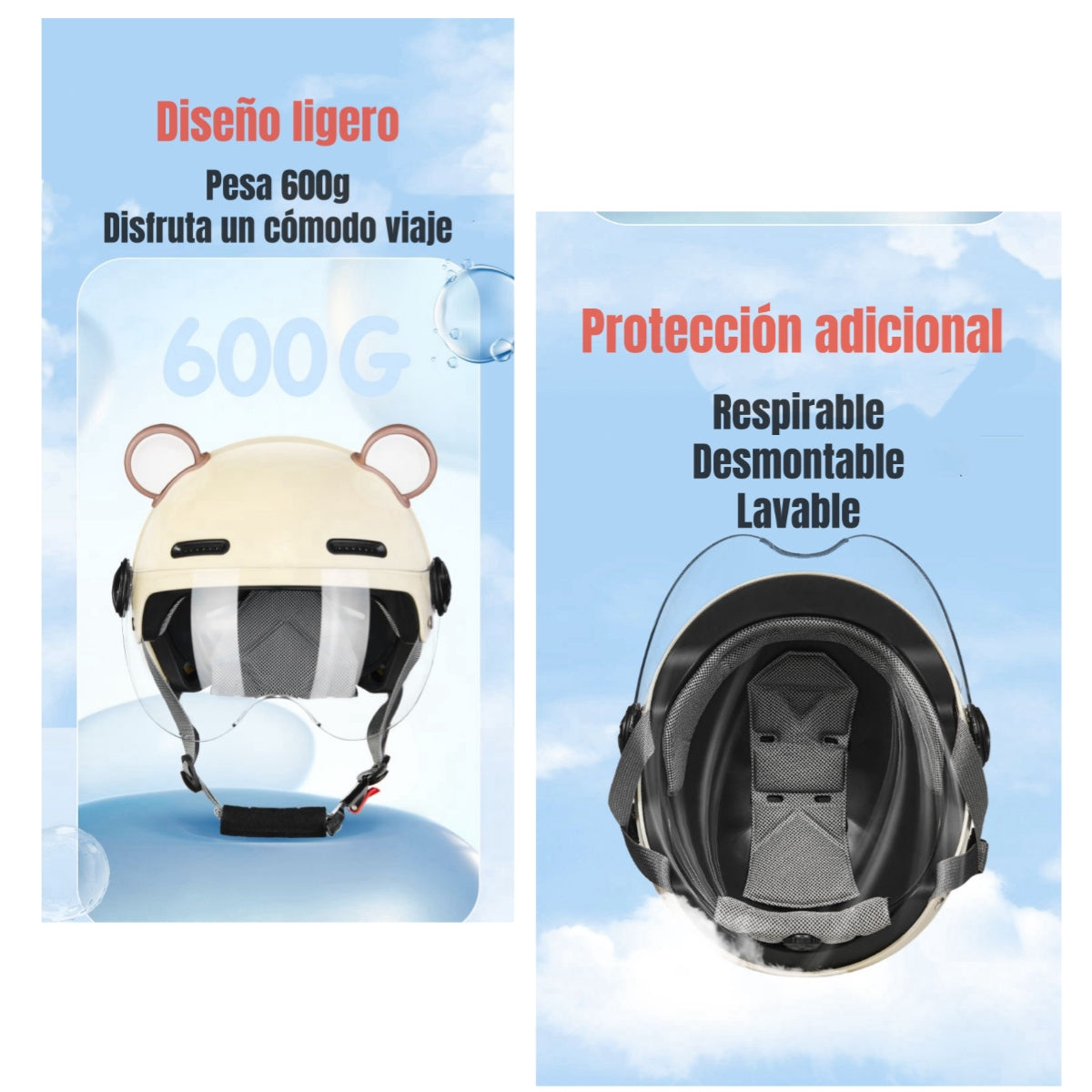Casco Bicicleta Regulable Con Mica Para Niños Crema