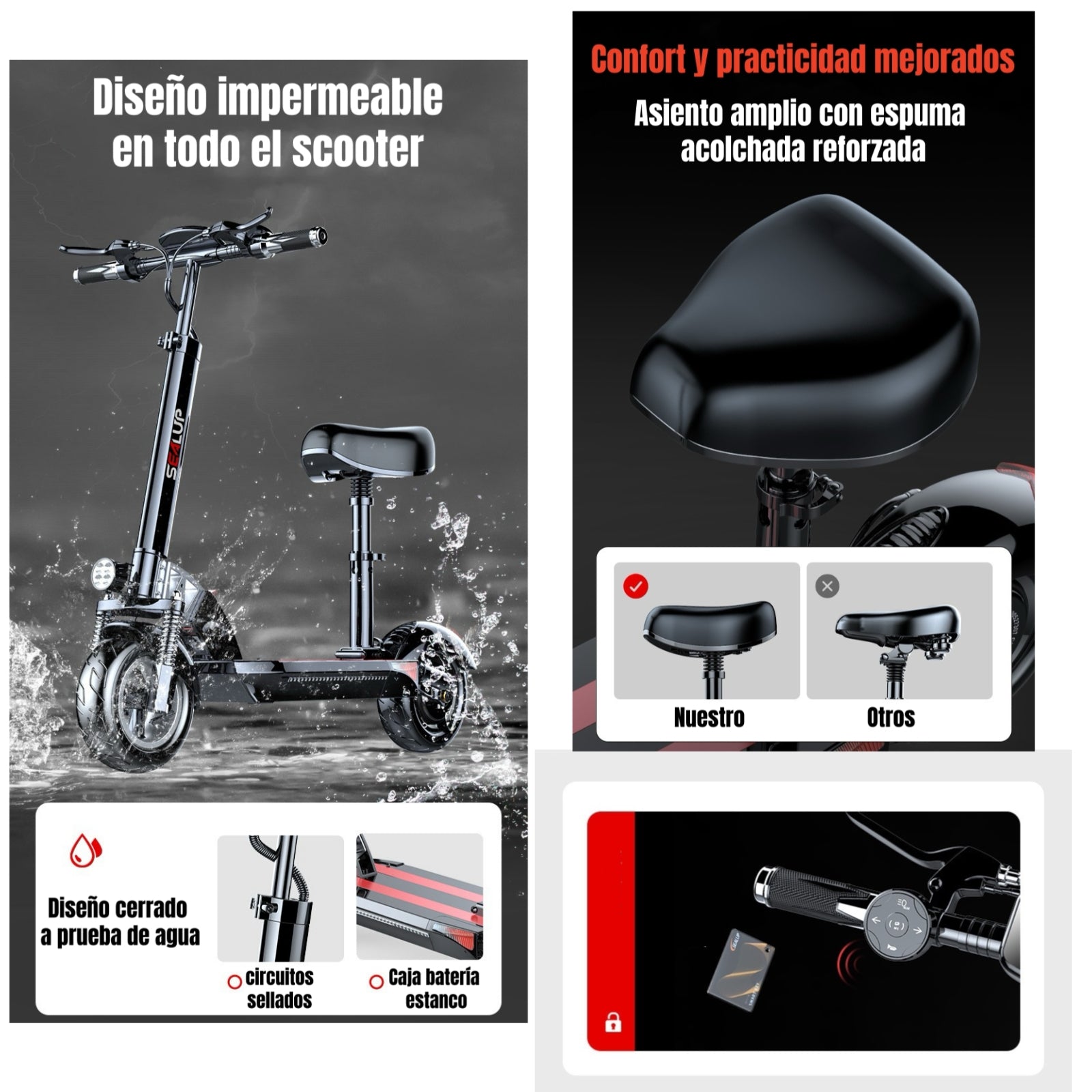 Scooter Adulto Eléctrico Flash 48V 500W 80KM Aluminio Negro