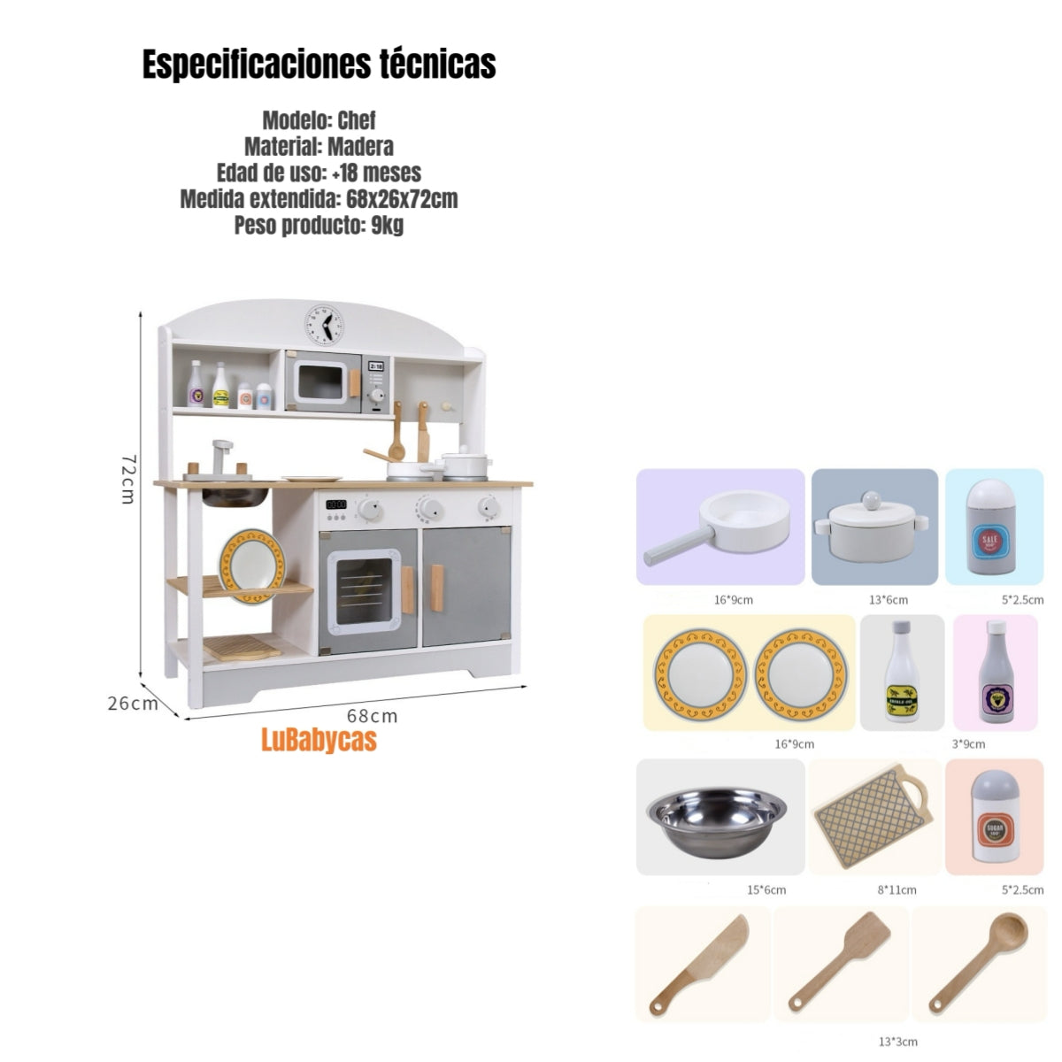 Cocina De Juguete Infantil Niños Madera Chef LuBabycas