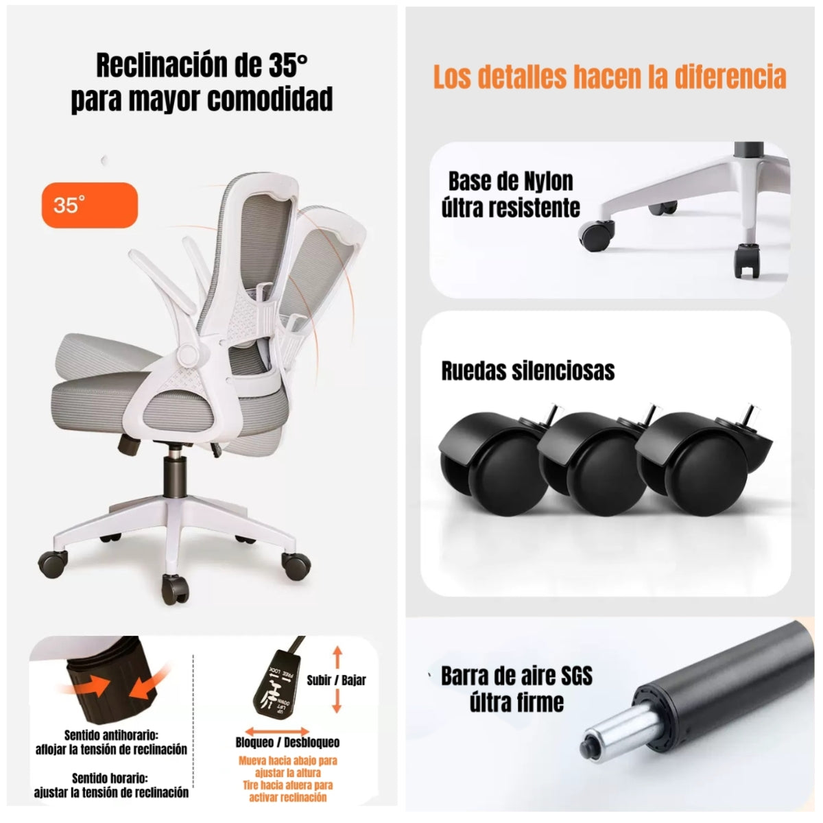 Silla Escritorio Oficina Reposacabezas Reclinable W807 Negra