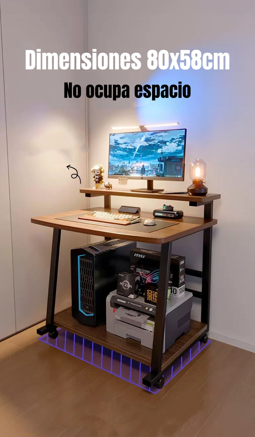 Escritorio Móvil Compacto Con Repisa 80x58x82cm Express