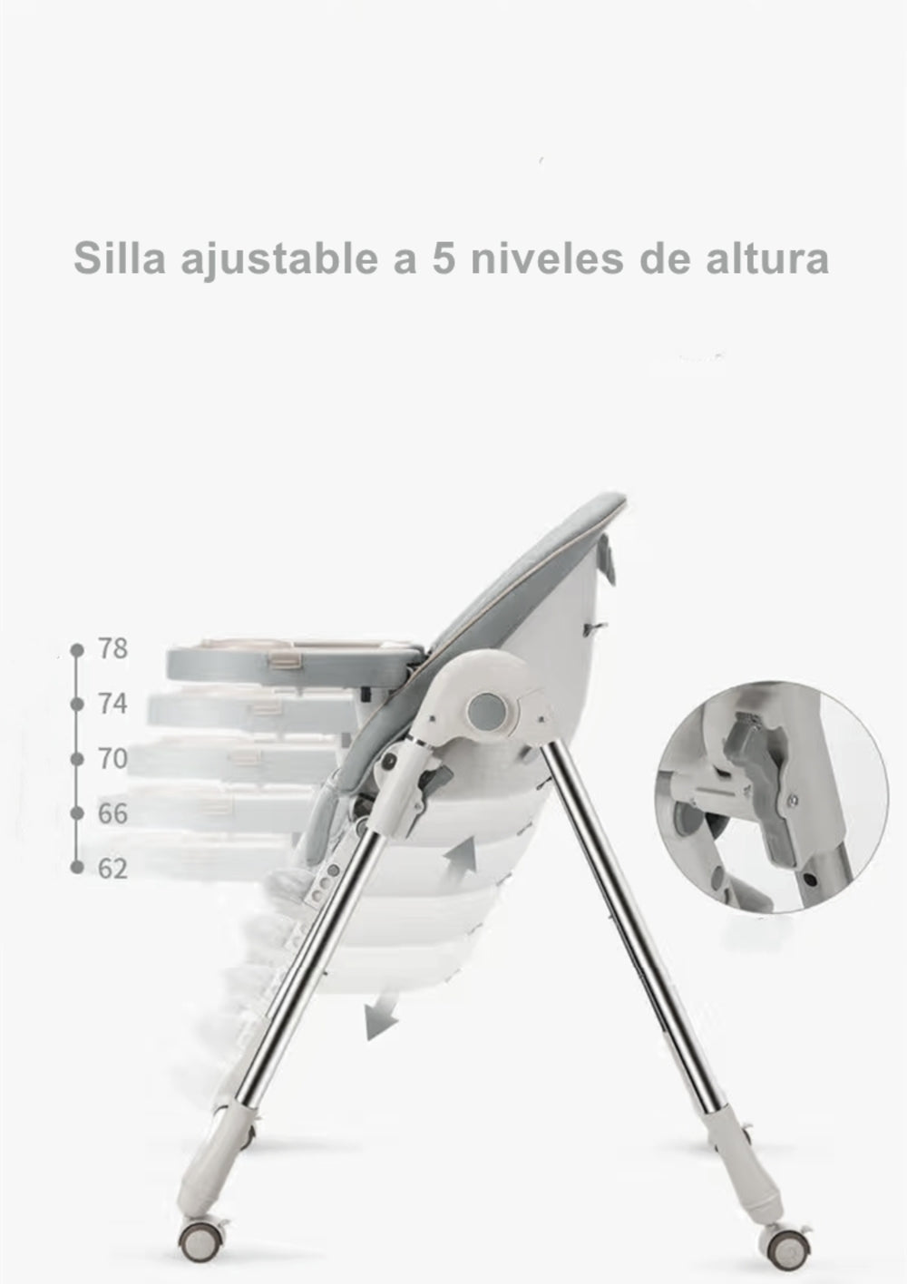 Silla De Comer Lubabycas Plegable Con Ruedas Gris