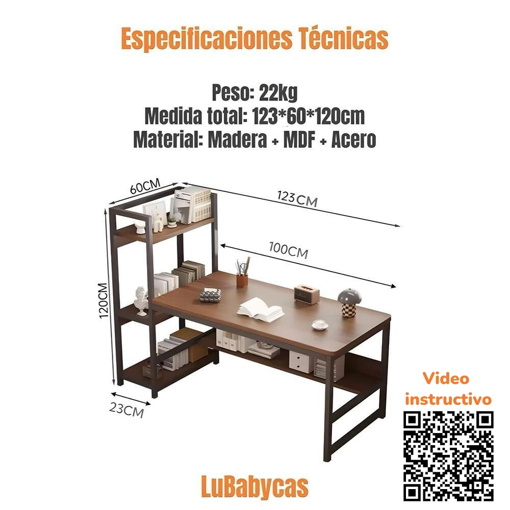 Escritorio 123cm Con Estanteria Y Repisa Earth LuBabycas