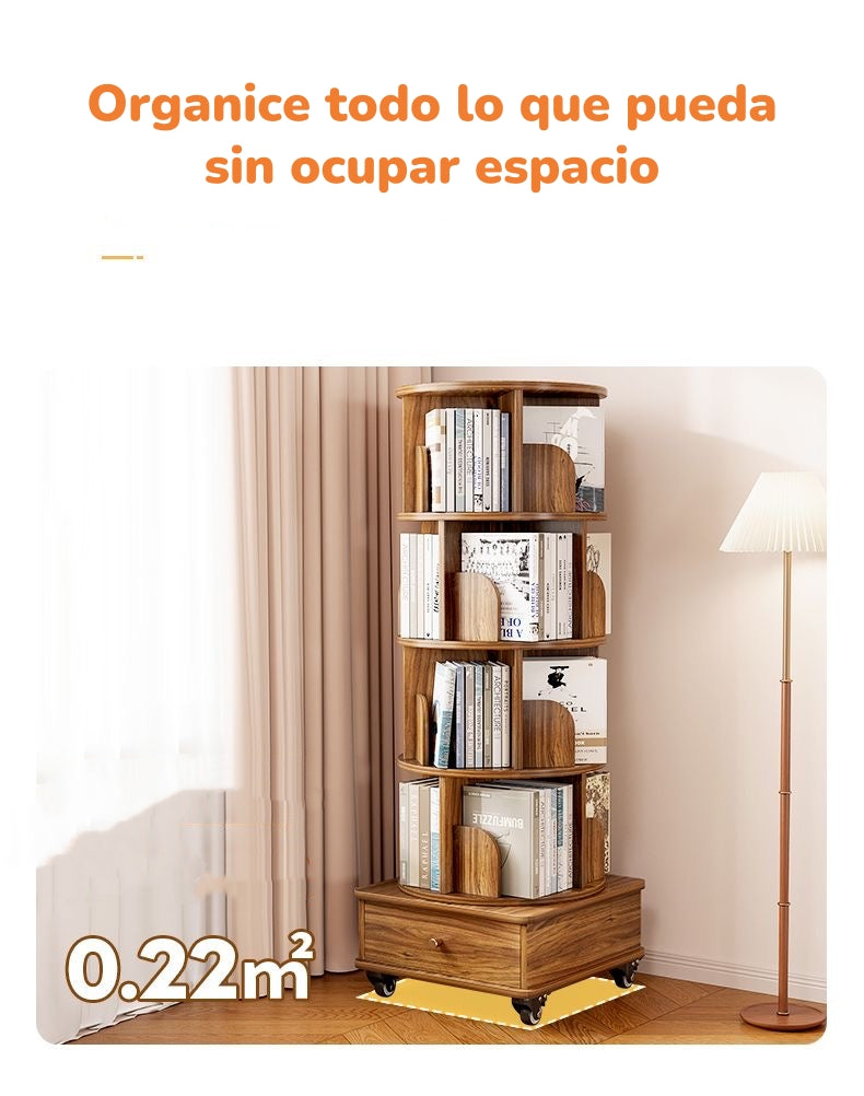 Biblioteca Giratoria 360 Librero Organizador Con Cajón 173cm