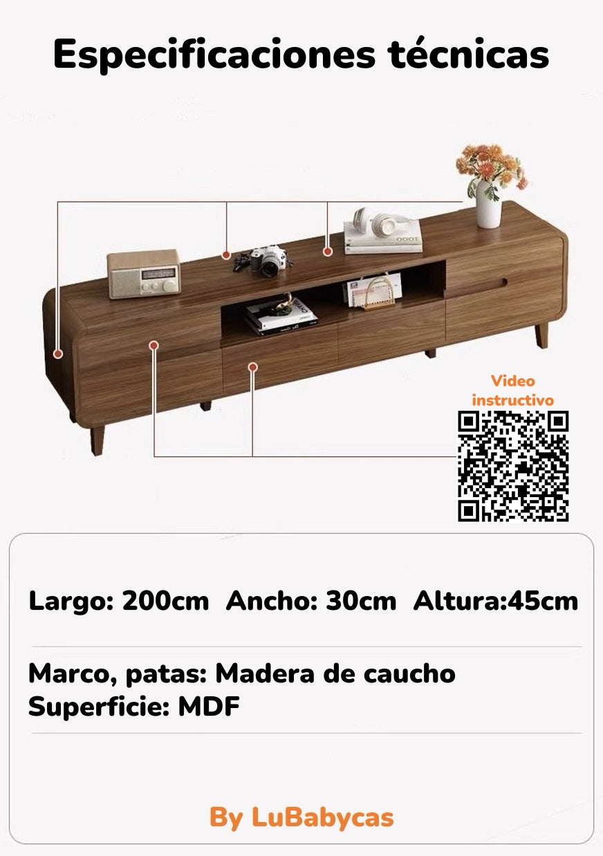 Mueble De TV Rack Madera 200cm Santiago By LuBabycas