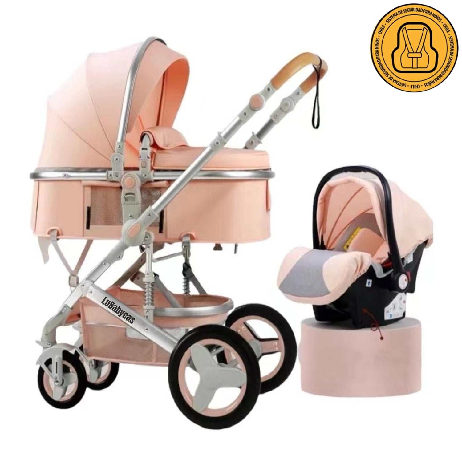 Coche Travel System Con Accesorios Rosado LuBabycas