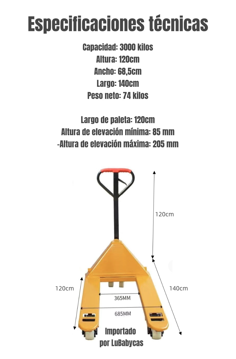 Transpaleta Manual 3000 kilos 685mm By LuBabycas