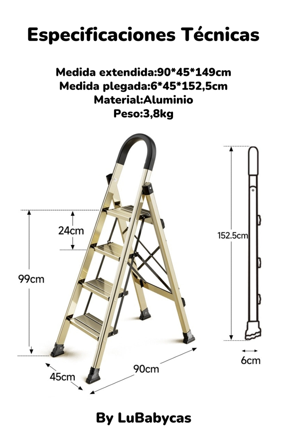 Escalera De Aluminio Dorada 4 Escalones By LuBabycas