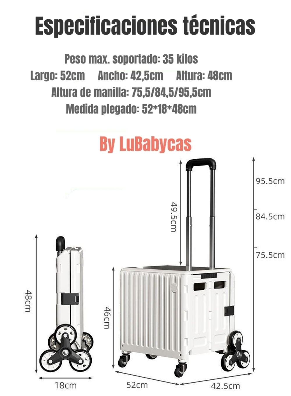 Carrito de Compras Plegable Con Ruedas Trepadoras Blanco