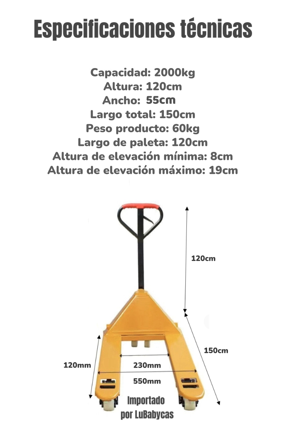 Transpaleta Manual Industrial 2000 Kilos 550mm