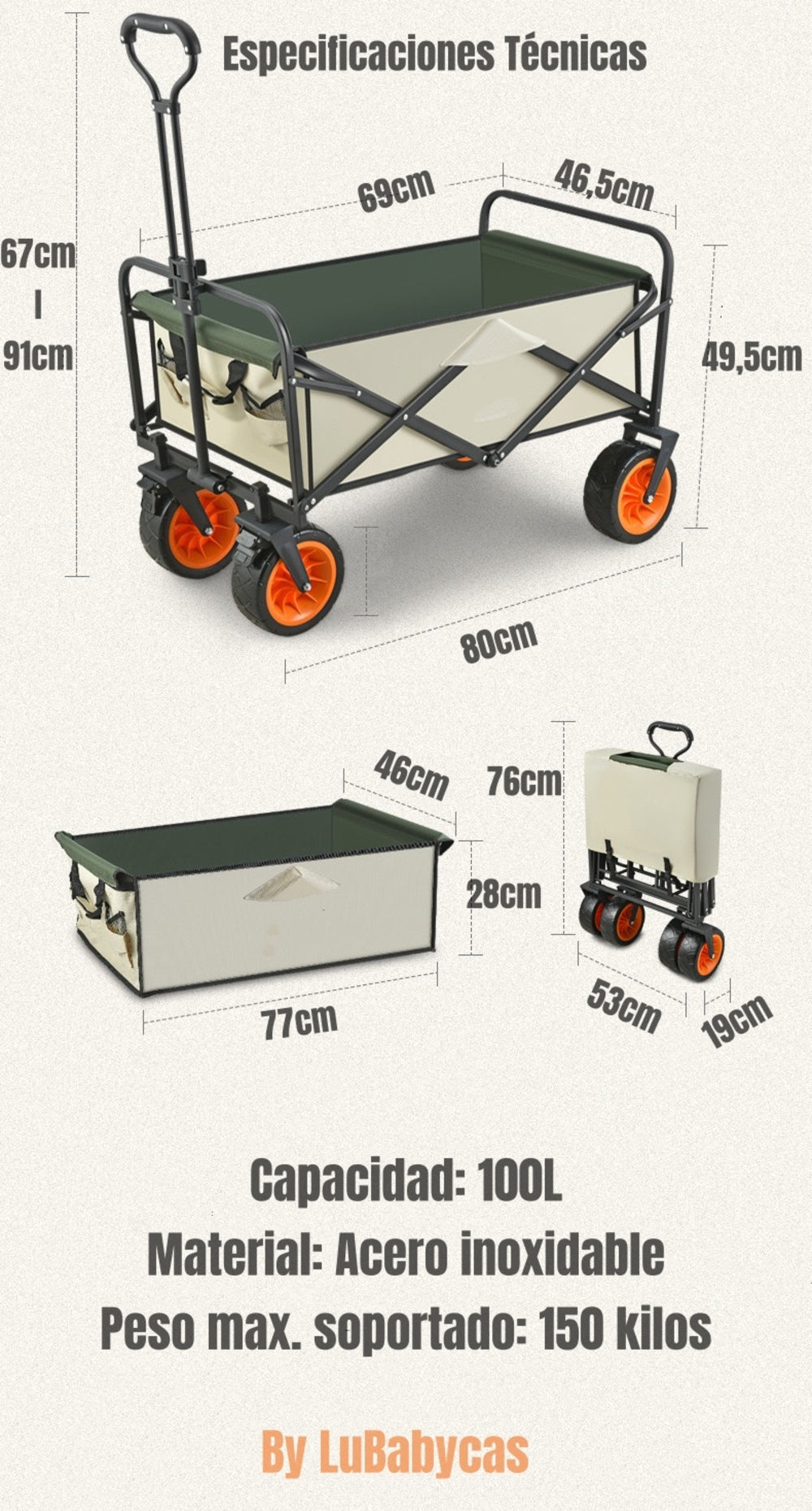Carrito Para Compras y Camping Plegable Con Frenos Tank