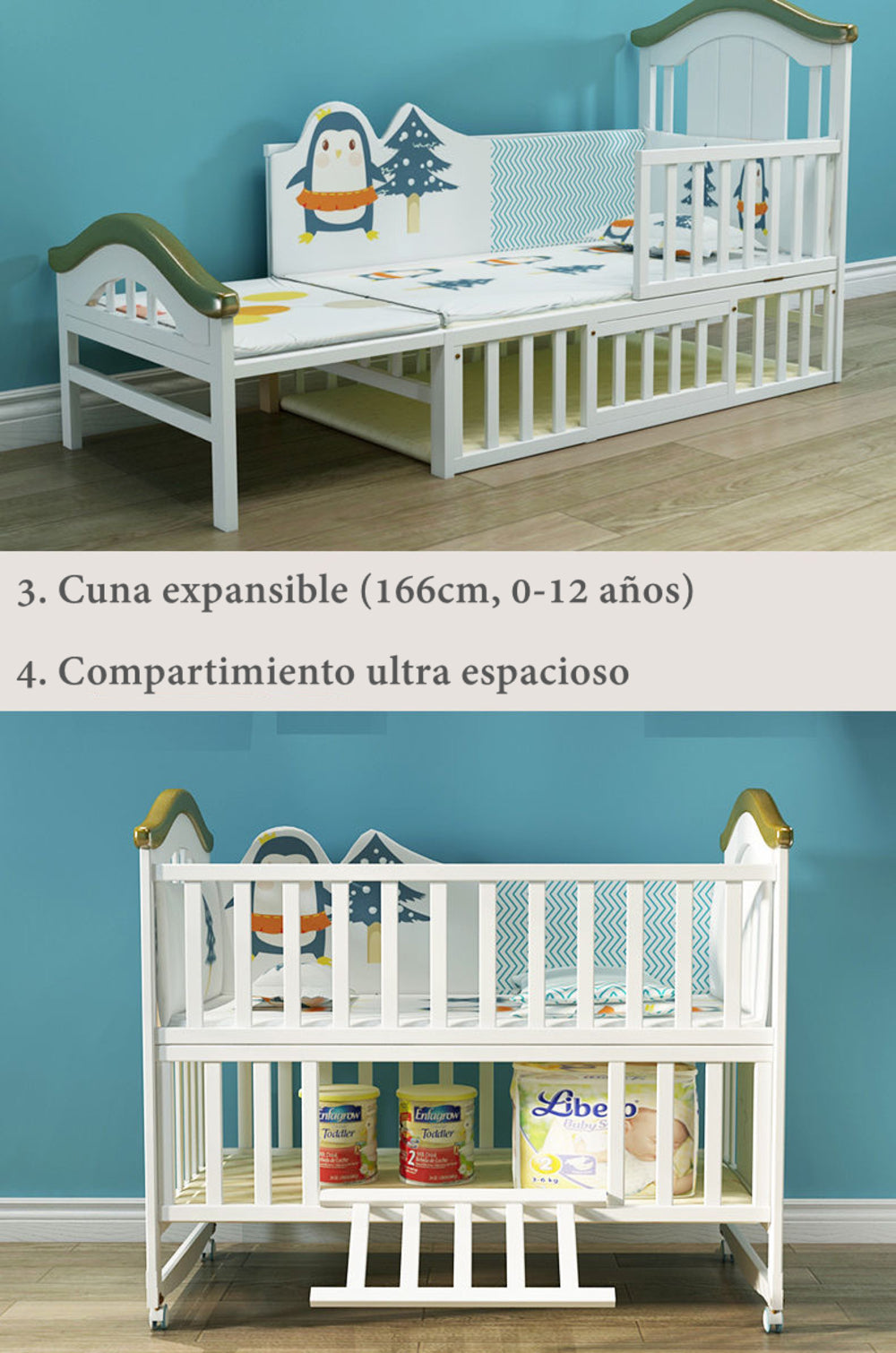 Cuna Colecho Madera Con Mudador Mosquitero Lubabycas Rosada