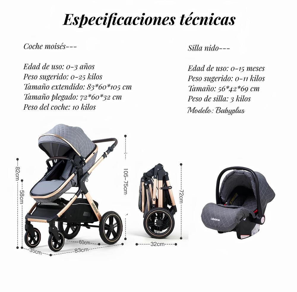Coche Travel System Con Accesorios LuBabycas X1 Gris