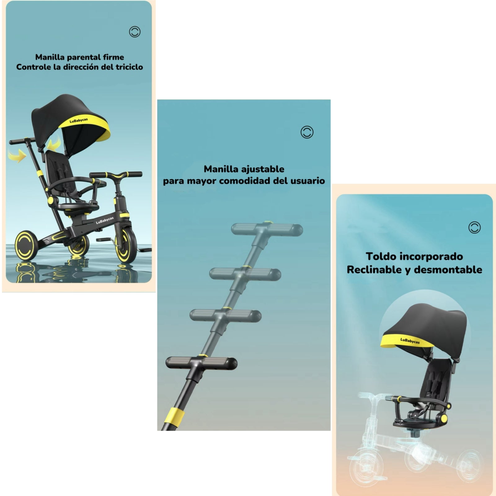 Triciclo Balance Plegable Con Bolso 9 En 1 LuBabycas Rosado