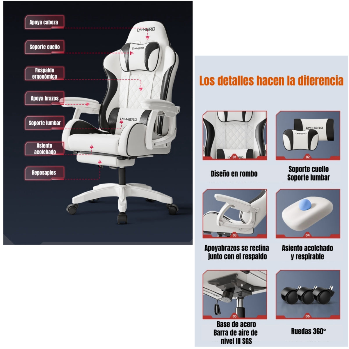 Silla Gamer Ergonómica Reclinable Con Reposapies Negra