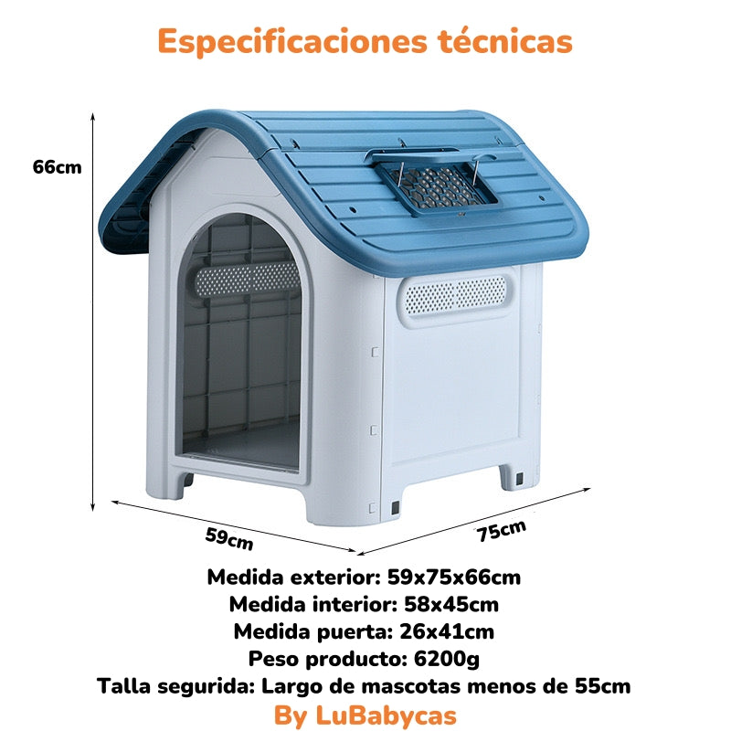 Casa De Perro Mascota Exterior Mediana 75cm Azul LuBabycas