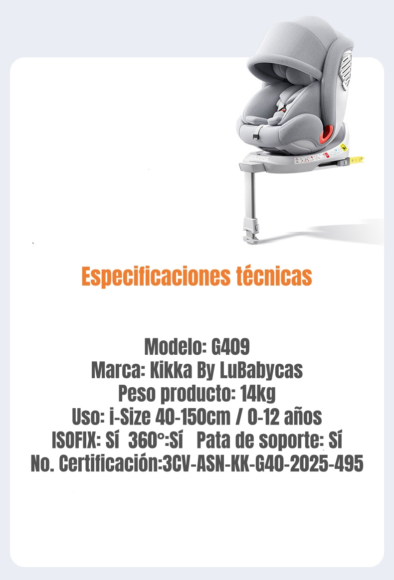 Silla de Auto Convertible 360° Isofix Y Pata Apoyo LuBabycas