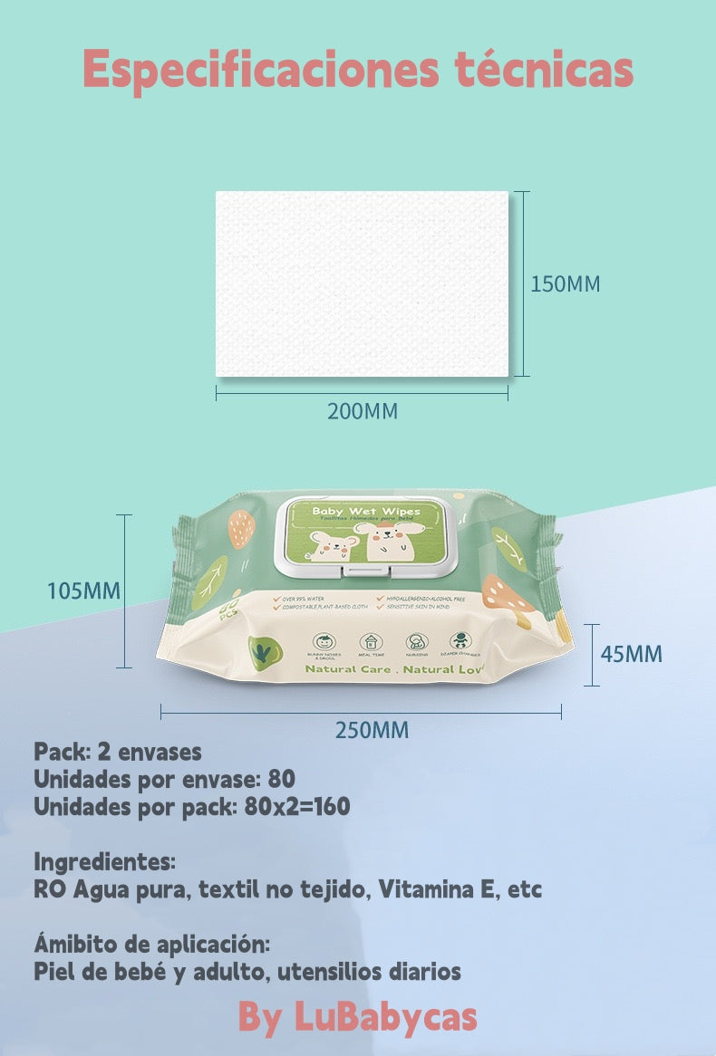 Toallitas Húmedas Con Tapa Pack 2x80 Unidades LuBabycas