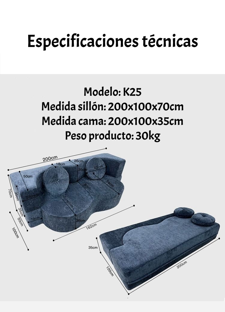 Sillon Sofa Cama Comprimido Combinable 200cm K25 Café