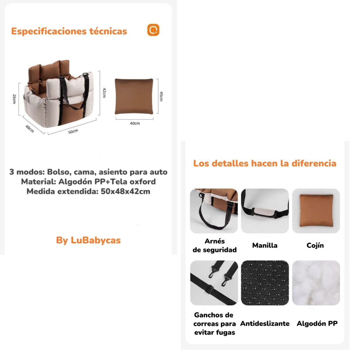 Bolso De Asiento Portatil Transportador 3 En 1 Mascota Auto