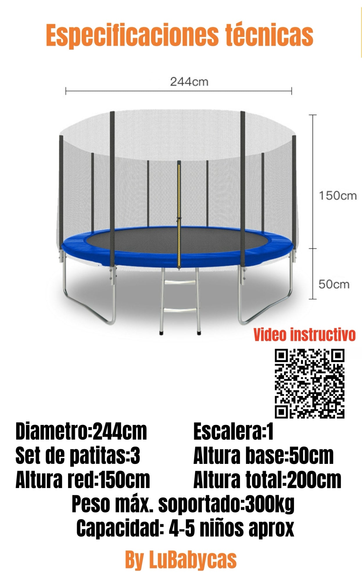 Cama Elástica Trampoline 244cm Escalera Andes By LuBabycas