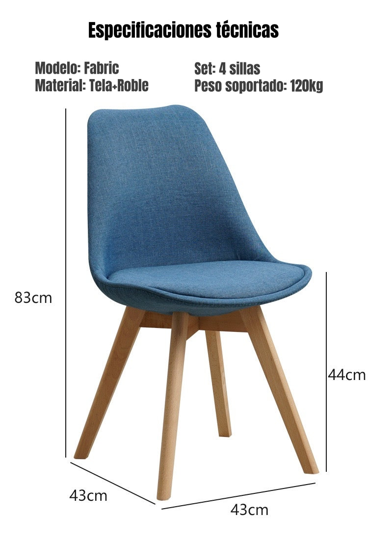 Set 4 Sillas De Comedor De Tela Madera Gris Fabric LuBabycas