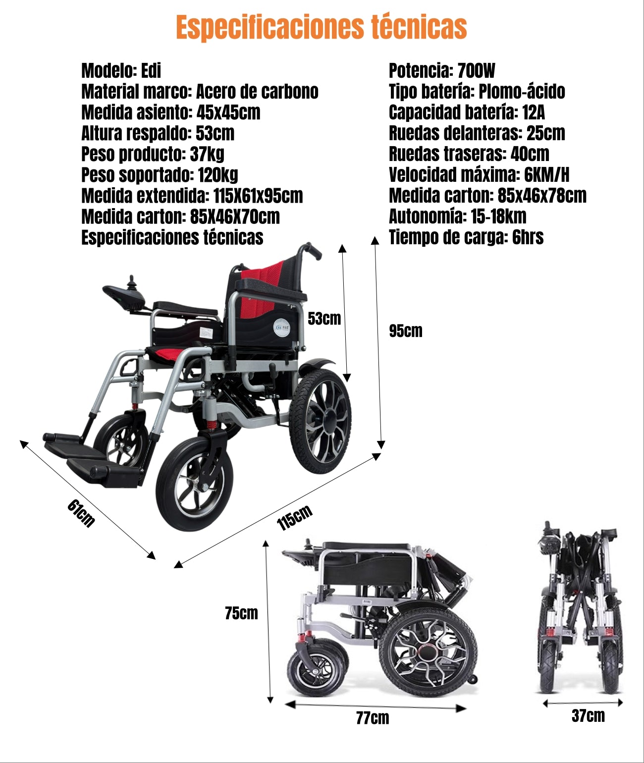 Silla De Ruedas Eléctrica Plegable 700W 18KM Edi LuBabycas