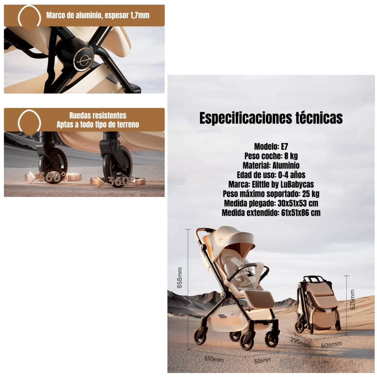 Coche De Paseo Reversible Nueva Tecnología Elittle E7 By LuBabycas