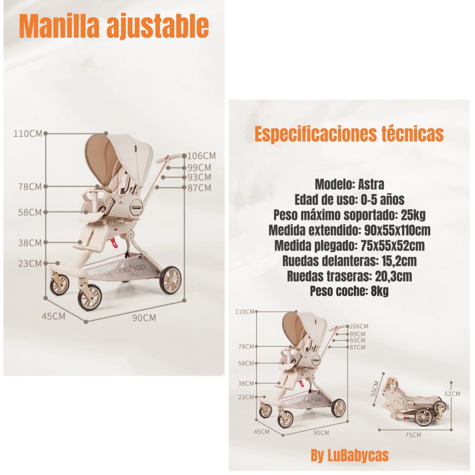 Coche De Paseo 360° Reclinable Astra Negro LuBabycas