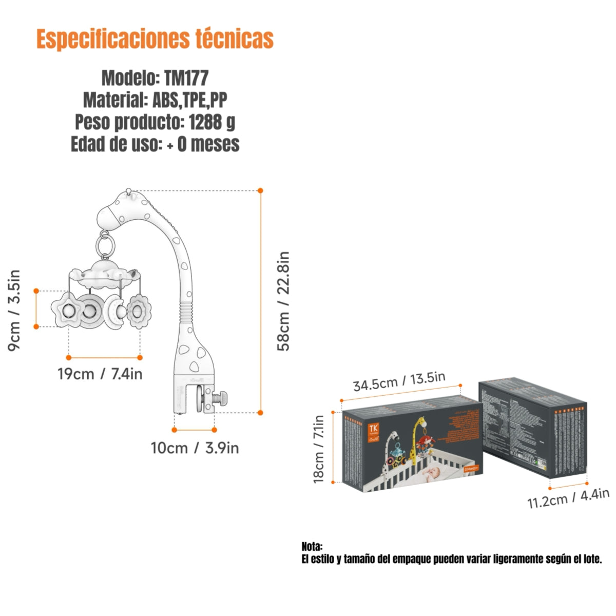 Móvil Y Proyector Luz Espanta Cuco Control TM177 LuBabycas