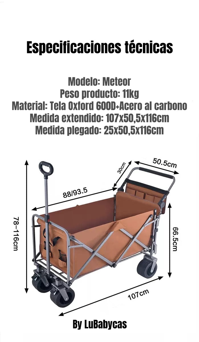 Carro Camping Expandible Multifuncional Doble Manilla Meteor