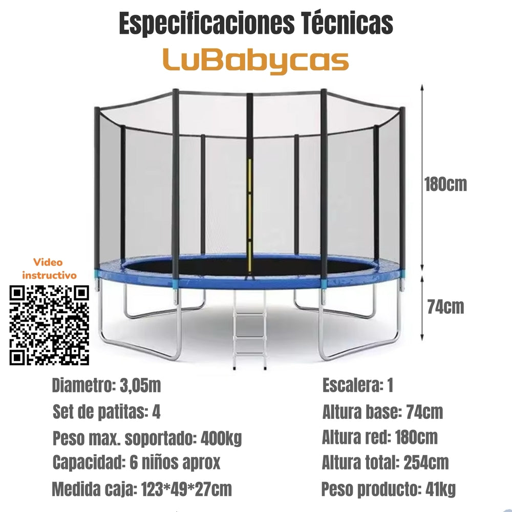 Cama Elástica Infantil 305cm Con Escalera Cumbres LuBabycas