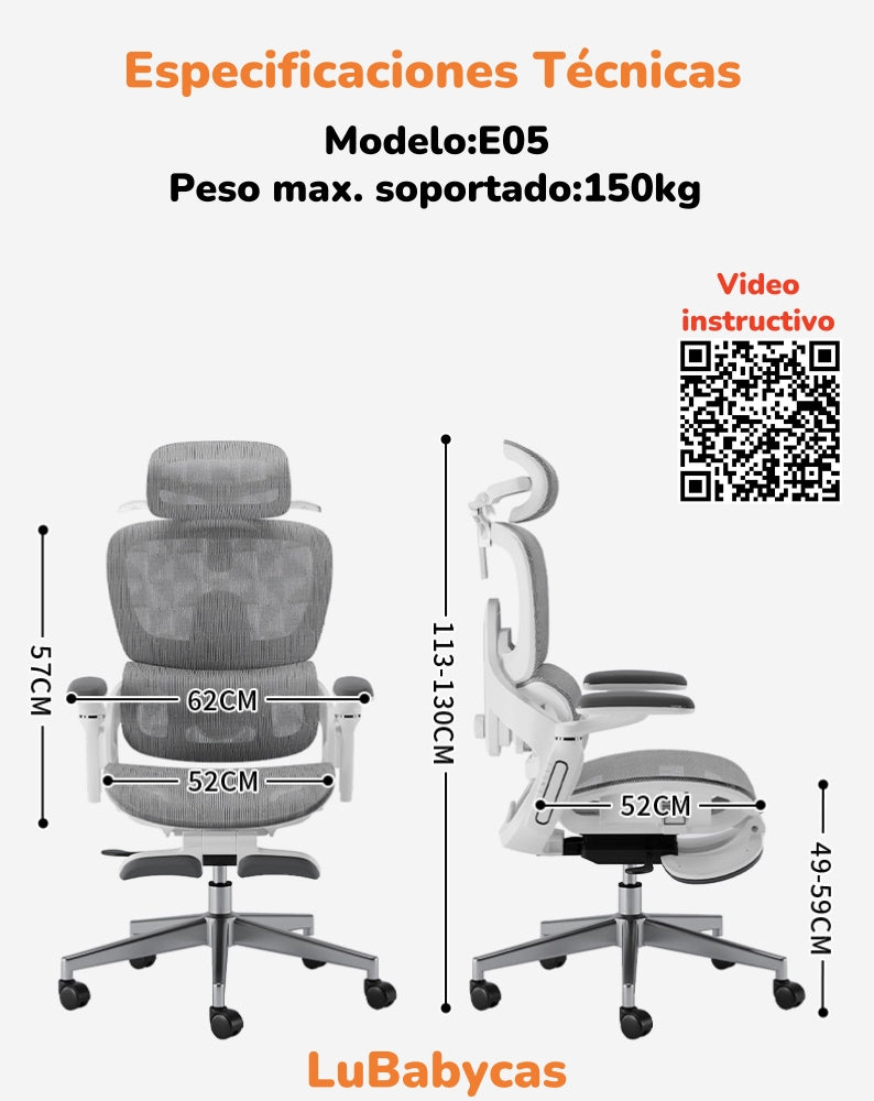 Silla De Escritorio Últra Premium E05 Gris LuBabycas