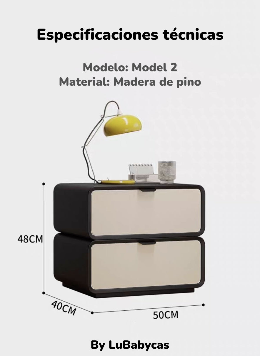 Velador De Madera 2 Cajones Listo Para Usar Crema