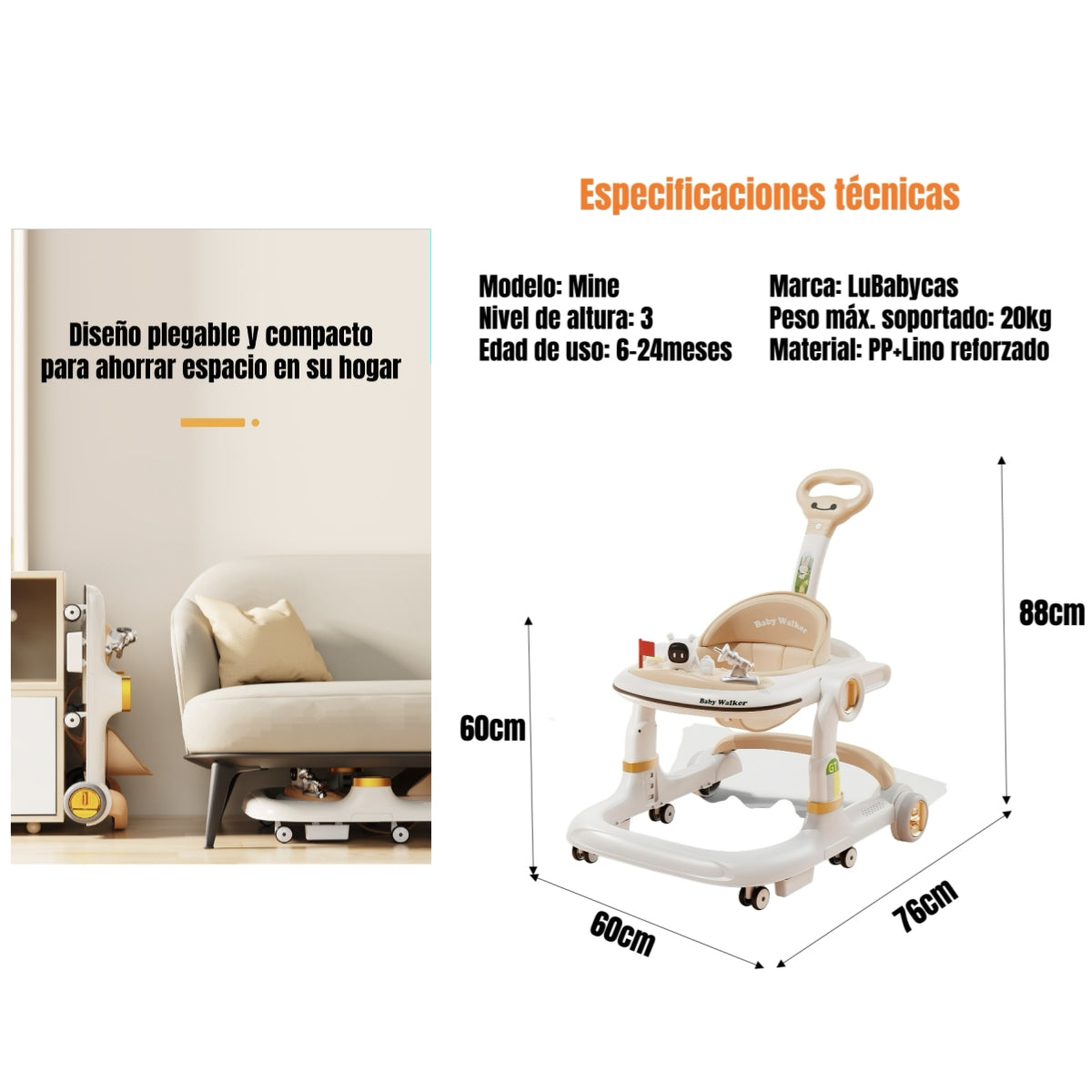 Andador Caminador Con Manilla Y Luces Mine LuBabycas